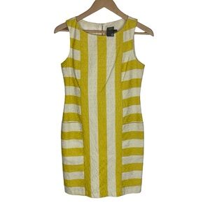 Taylor Women's Yellow Cream White Stripe Textured Sleeveless Sheath Dress Size 2